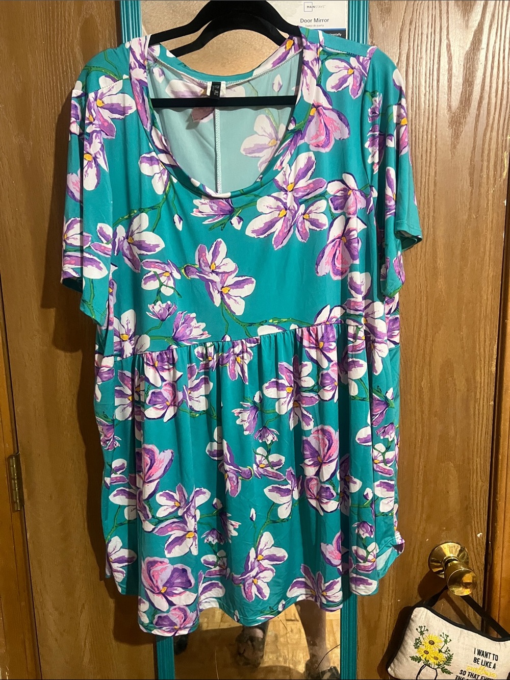 Teal Floral Short-Sleeve Peplum Blouse - Teal & Purple